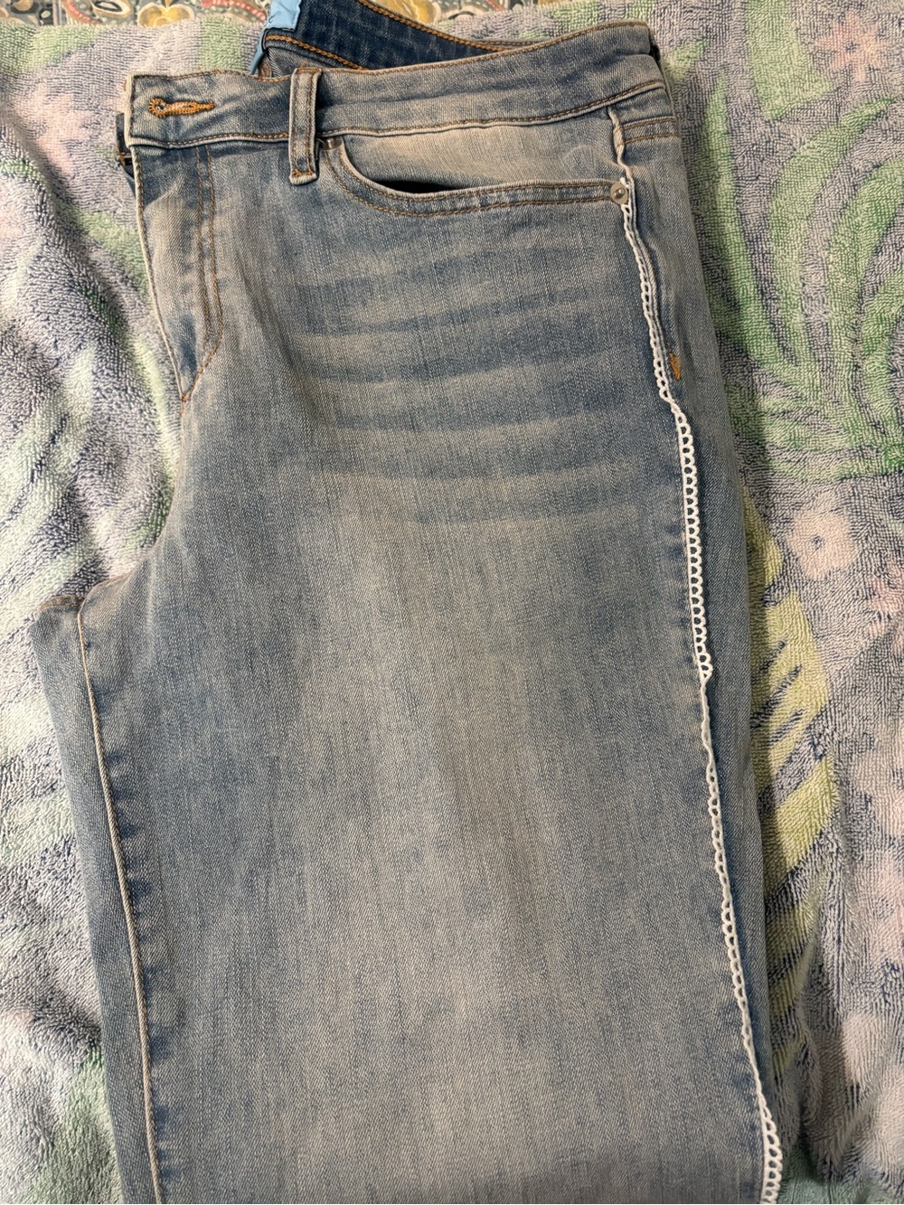 CeCe Light Blue Straight Leg Jeans with White Side Trim